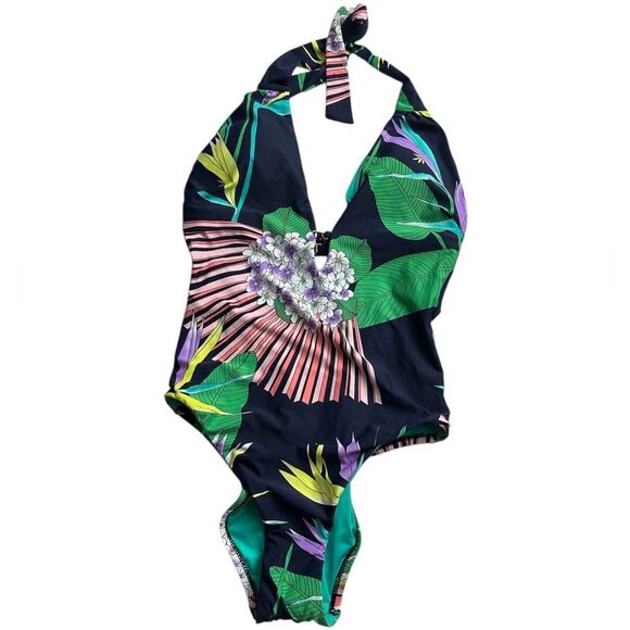 Trina Turk Midnight Paradise Plunge One-Piece Swimsuit Size 6 NWT - Picture 3 of 10